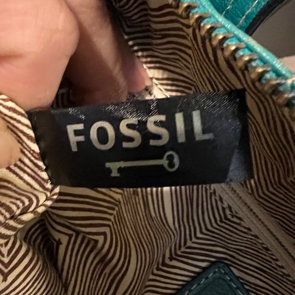 Fossil-Shoulder/Tote Leather Purse-Turquoise/Aqua Greenish Blue-Rare-Large - Picture 10 of 16